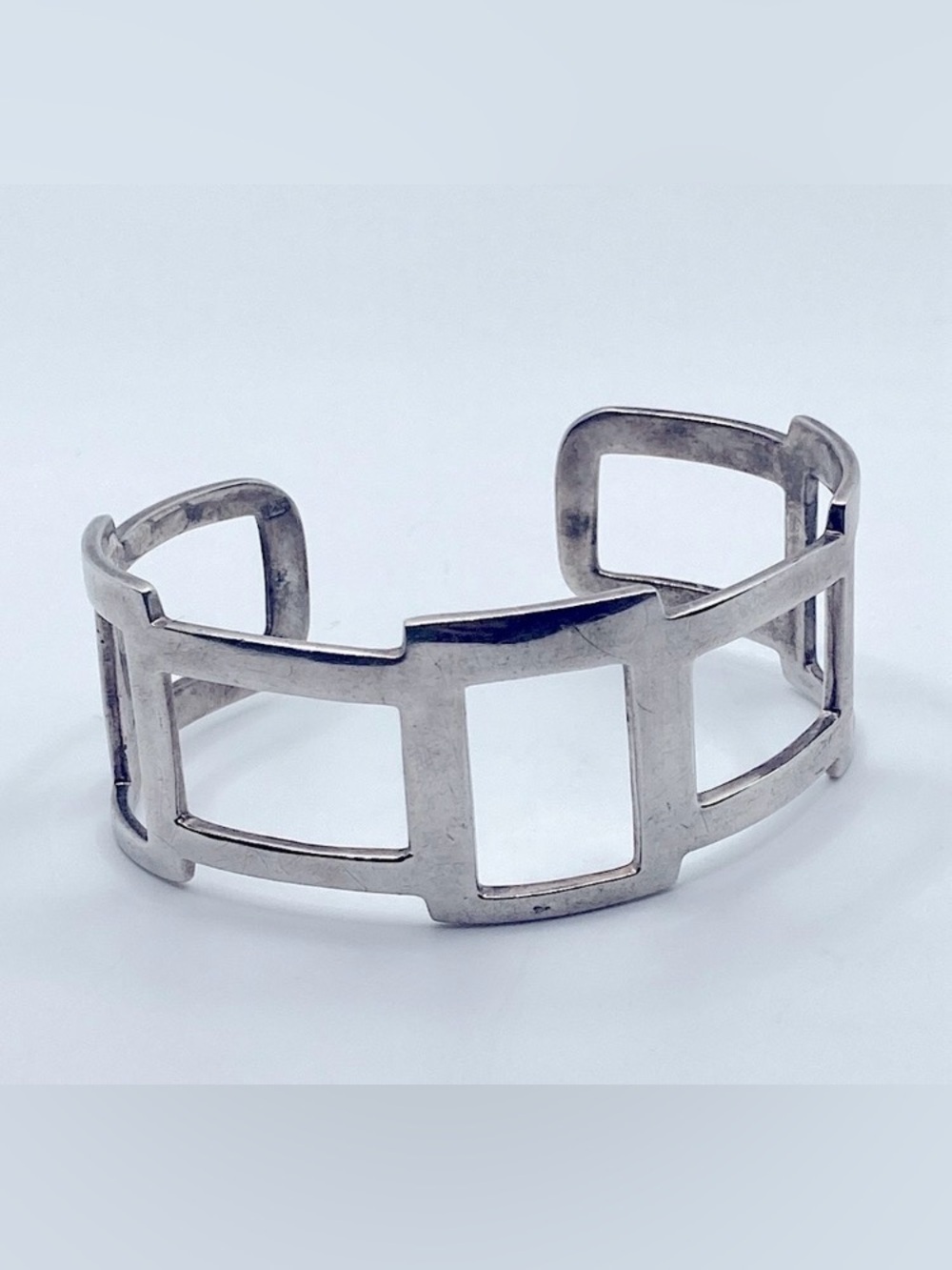 Vtg Birks Sterling Silver MCM Geometric Square Cuff Bracelet 6” + 1” Gap / 33g